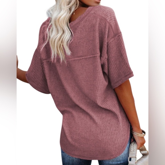 Mauve V-Neck Waffle Knit Top - Picture 2 of 7